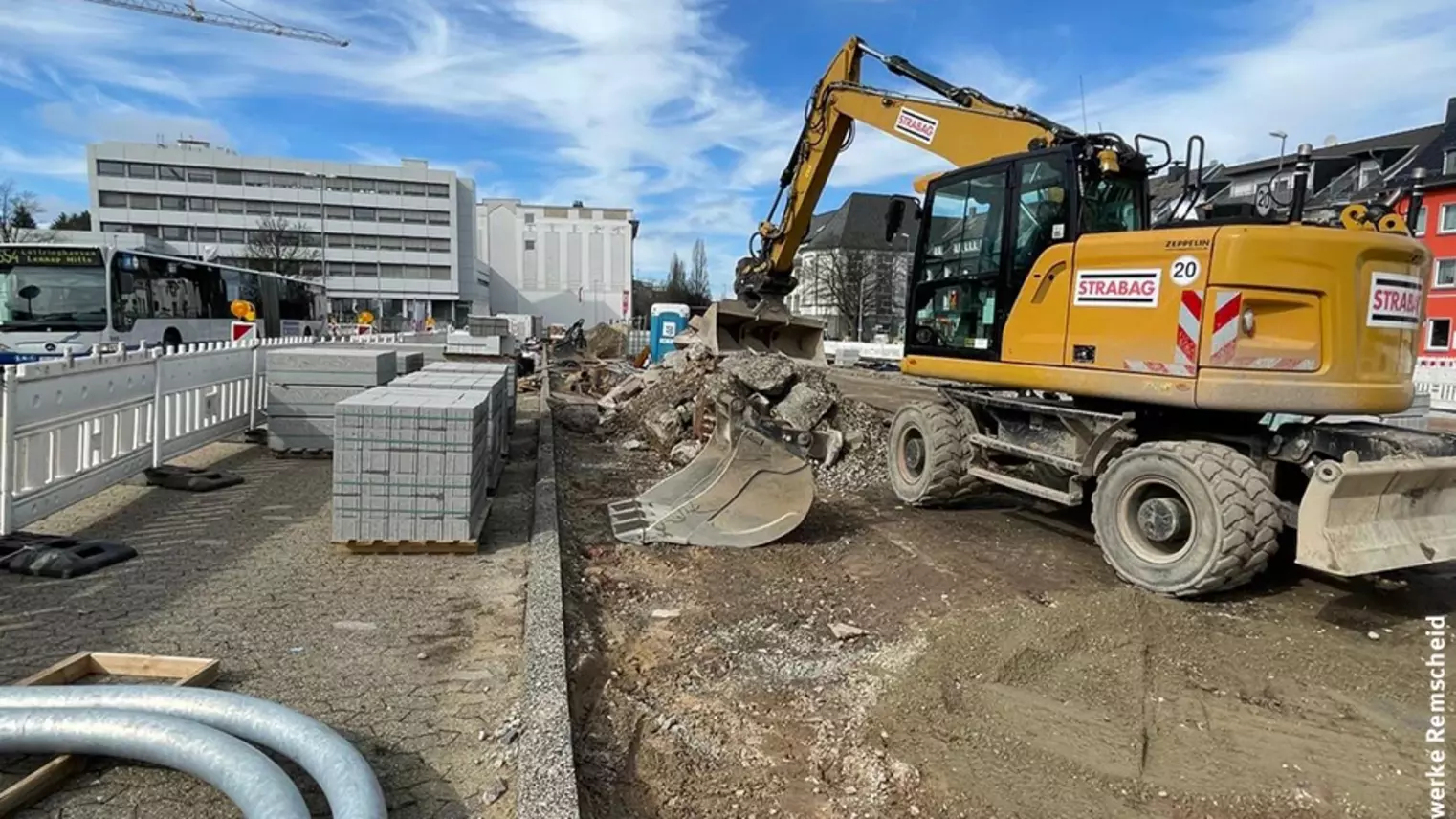 Blick auf die Baustelle ZOB Remscheid