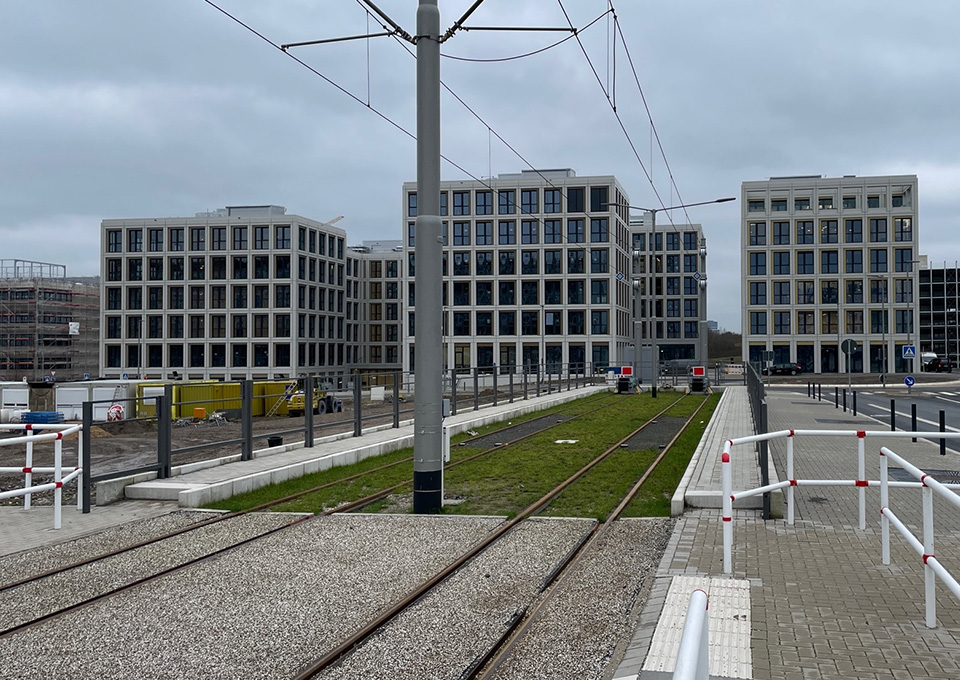 Das Ende der Ausbaustrecke der Linie 302 in Bochum am Innovationsquartier MARK 51°7